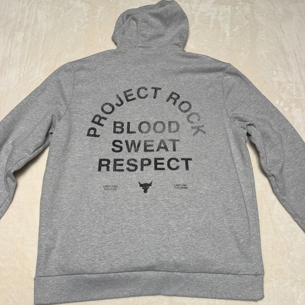 Under Armour Mens Project Rock Hoodie Size XL Gray Loose Fit Blood Sweat Respect - Picture 9 of 16